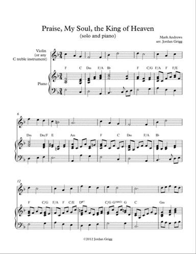 Praise, My Soul, the King of Heaven (Solo and Piano)