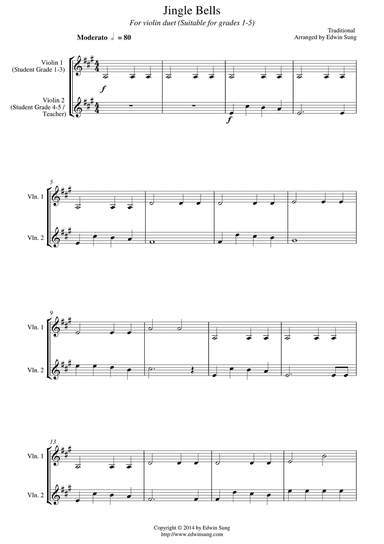 Jingle Bells (for violin duet, suitable for grades 1-5)