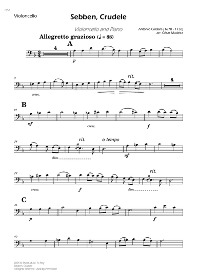 Sebben, Crudele - Cello and Piano (Individual Parts)