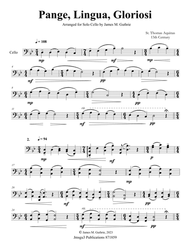 St. Thomas Aquinas: Pange, Lingua, Gloriosi for Solo Cello