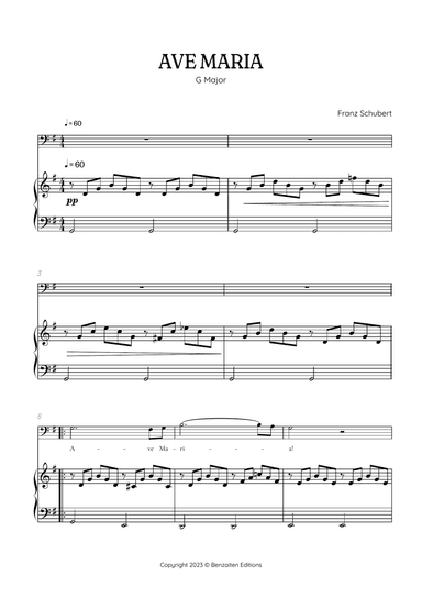 Schubert Ave Maria in G major • baritone voice sheet music with easy piano accompaniment