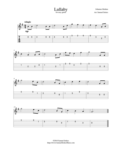 Brahms' Lullaby - for easy guitar with TAB