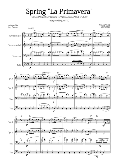 "Spring" (La Primavera) by Vivaldi - Easy version for BRASS QUARTET