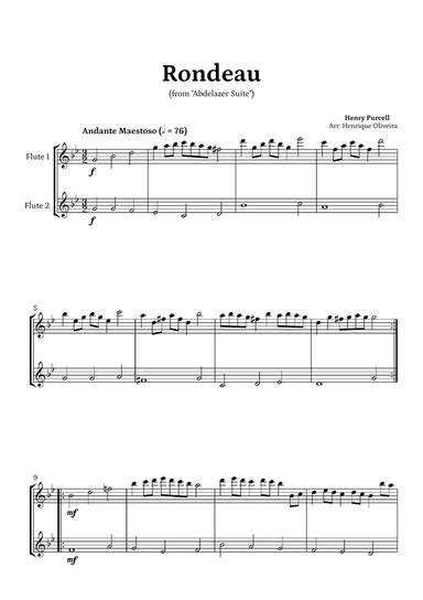 Rondeau from "Abdelazer Suite" by Henry Purcell - For Flute Duet