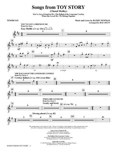 Songs from Toy Story (Choral Medley) (arr. Mac Huff) - Tenor Sax