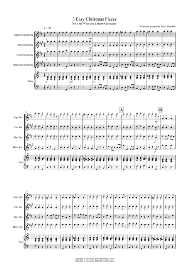 3 Easy Christmas Pieces for Saxophone Quartet