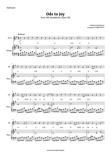 Ode to Joy for Oboe with Piano by Beethoven Opus 125