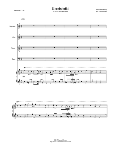 Korobeiniki (Korobushka) - for SATB choir with piano accompaniment