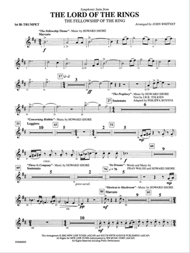 The Lord of the Rings: The Fellowship of the Ring, Symphonic Suite from: 1st B-flat Trumpet