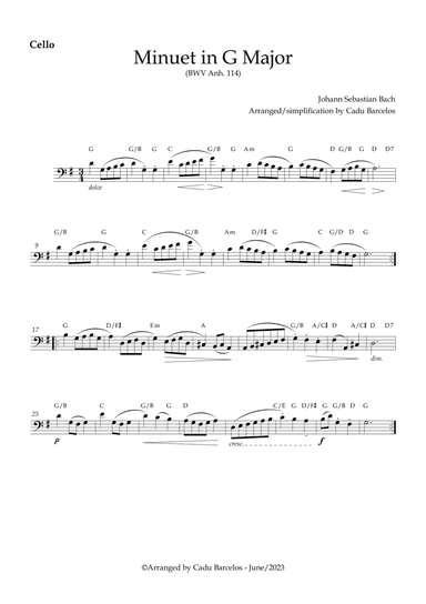 Minuet in G Major BWV 114 (Bach) Cello and chords
