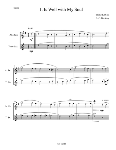 It Is Well with My Soul (Alto and Tenor Sax Duet)