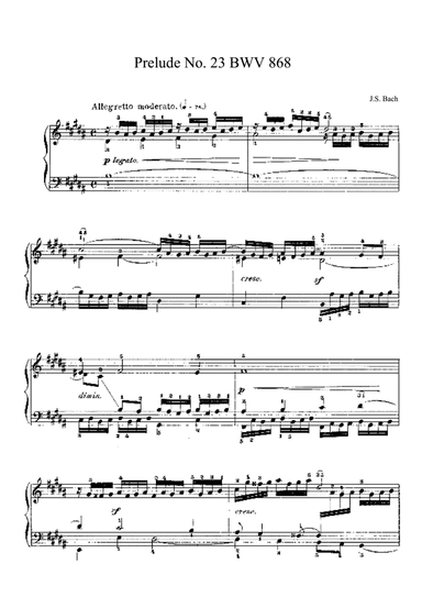 Bach Prelude and Fugue No. 23 BWV 868 in B Major. The Well-Tempered Clavier Book I