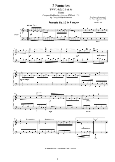 Telemann - 2 Fantasies in (F major, D minor) TWV 33 No.25-26 of 36 for Piano