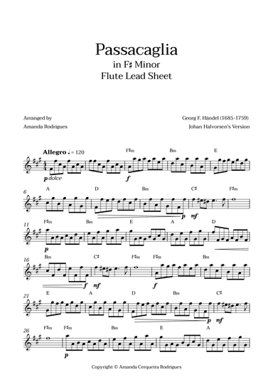 Passacaglia - Easy Flute Lead Sheet in F#m Minor (Johan Halvorsen's Version)