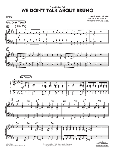 We Don't Talk About Bruno (from Encanto) (arr. Rick Stitzel) - Piano