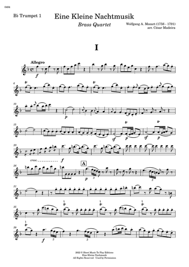 Eine Kleine Nachtmusik (1 mov.) - Brass Quartet (Individual Parts)