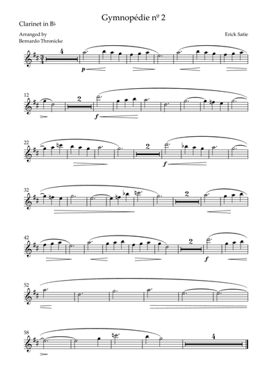 GymnopĂ©die nÂș 2 - For Clarinet in Bb