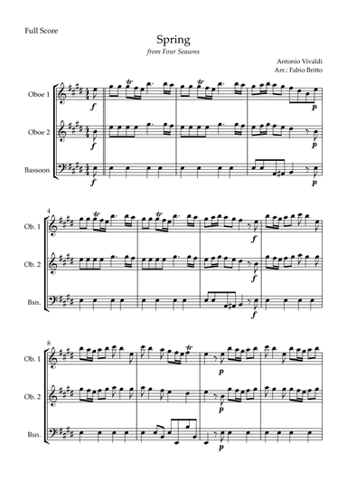 Spring (from Four Seasons of Antonio Vivaldi) for Woodwind Trio