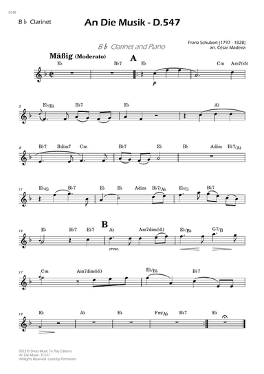 An Die Musik - Bb Clarinet Solo - W/Chords