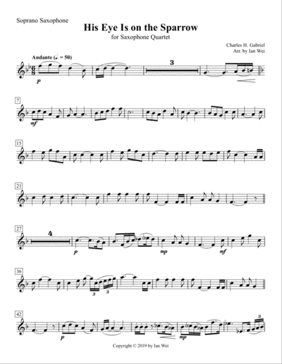 His Eye Is on the Sparrow for Saxophone Quartet