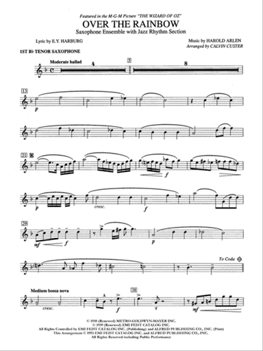 Over the Rainbow: B-flat Tenor Saxophone