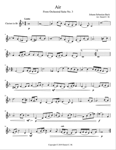 Air for A clarinet and piano (simplified)