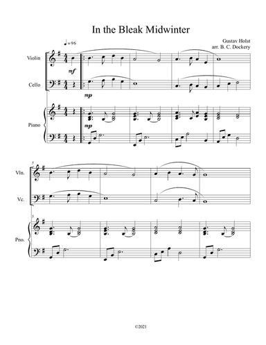 In the Bleak Midwinter (Violin and Cello Duet with Piano Accompaniment)