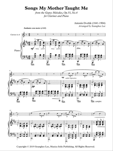 Antonin Dvorak: Songs My Mother Taught Me for Clarinet and Piano