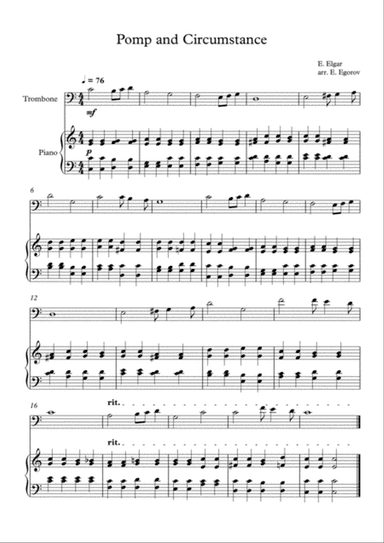 Pomp and Circumstance, Edward Elgar, For Trombone & Piano