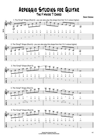 Arpeggio Studies for Guitar - The F Major 7 Chord