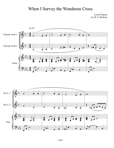 When I Survey the Wondrous Cross (Clarinet Duet with Piano Accompaniment)