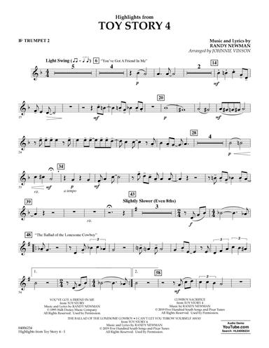 Highlights from Toy Story 4 (arr. Johnnie Vinson) - Bb Trumpet 2