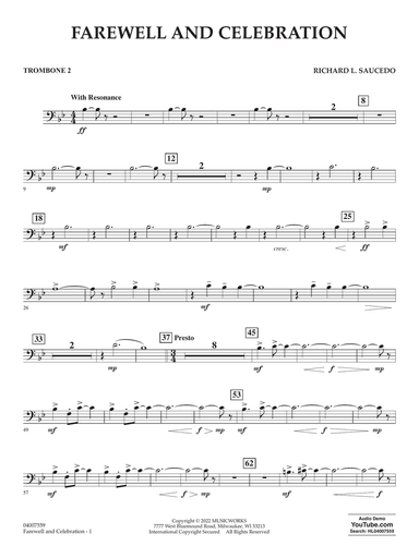 Farewell and Celebration - Trombone 2