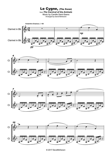 The Swan, (Le Cygne), by Saint-Saens, Duet for Clarinet