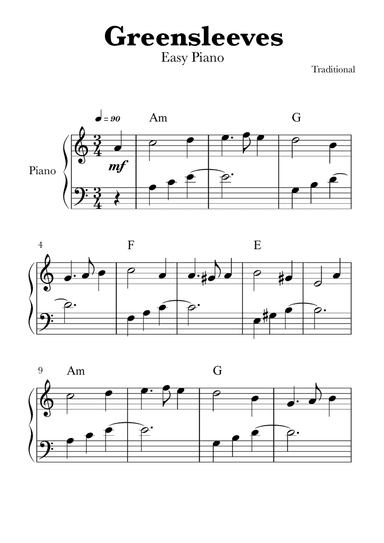 Greensleeves | EASY Piano with Chords