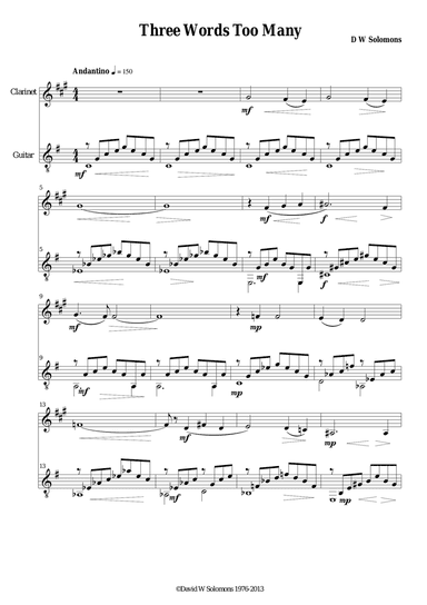 Three words too many for clarinet and guitar