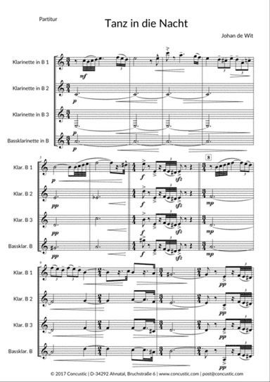 Tanz in die Nacht for Clarinet Quartet