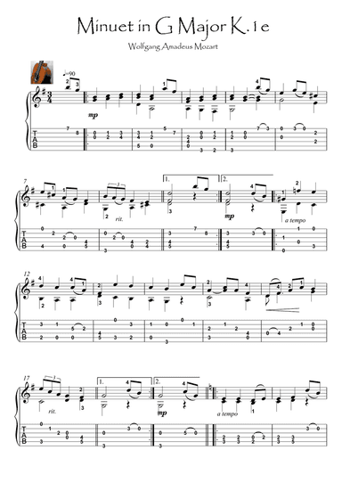 Minuet in G by Mozart guitar solo