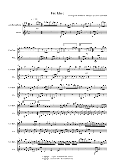 Fur Elise for Alto Saxophone and Violin Duet