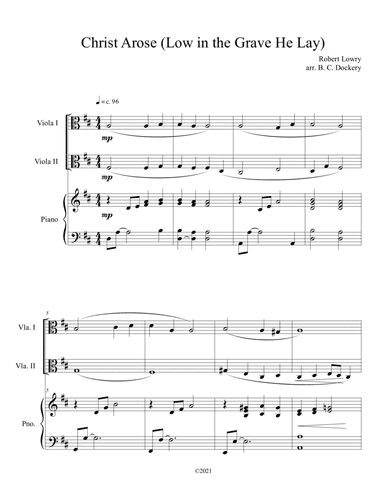 Christ Arose (Low in the Grave He Lay) for Viola Duet with Piano Accompaniment