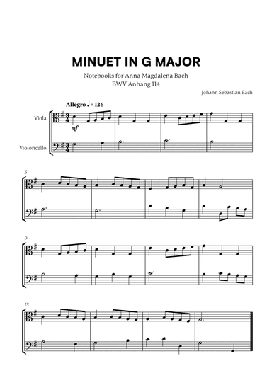 Minuet in G Major (BWV Anh. 114) (for Viola and Cello)