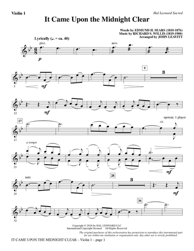 It Came Upon the Midnight Clear - Violin 1