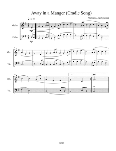 Away in a Manger (Cradle Song) for violin and cello duet