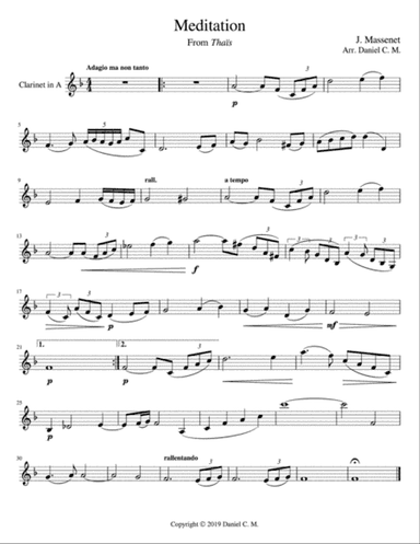 Meditation for A clarinet and piano (easy)