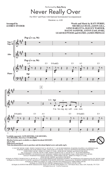 Never Really Over (arr. Audrey Snyder)