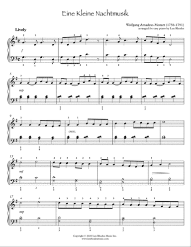 Mozart - Eine Kleine Nachtmusik (A Little Night Music), easy piano