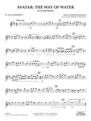 Avatar: The Way Of Water (arr. Robert Longfield) - Eb Alto Saxophone 1