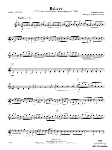 Believe (Winter Olympics 2010): 1st B-flat Clarinet