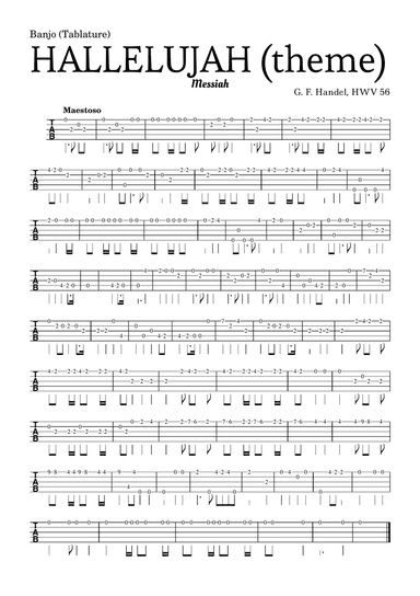 Aleluia (HALLELUJAH), of the Messiah - for Banjo (Tablature) and accompaniment