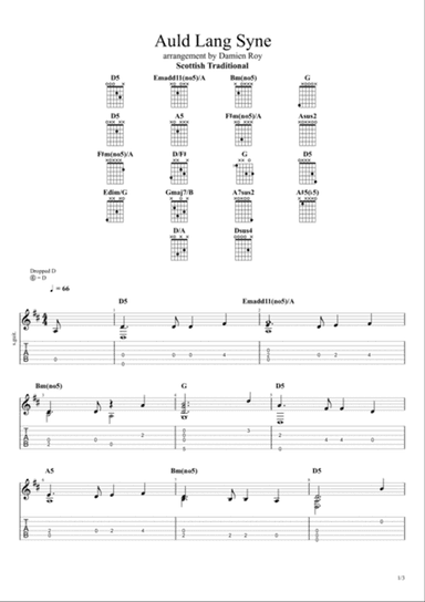 Auld Lang Syne for fingerstyle guitar